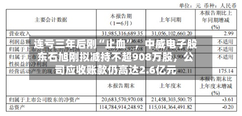 连亏三年后刚“止血	”，中威电子股东石旭刚拟减持不超908万股	，公司应收账款仍高达2.6亿元-第2张图片