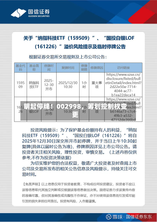 明起停牌！002998，筹划控制权变更-第2张图片